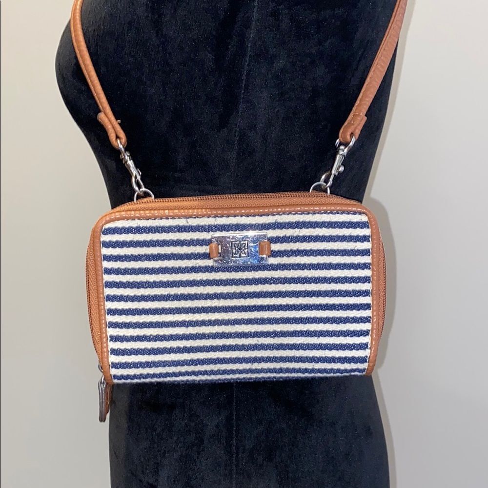 Crossbody Bag Nautical Blue and White Striped Zippered 7 CC Slots Travel